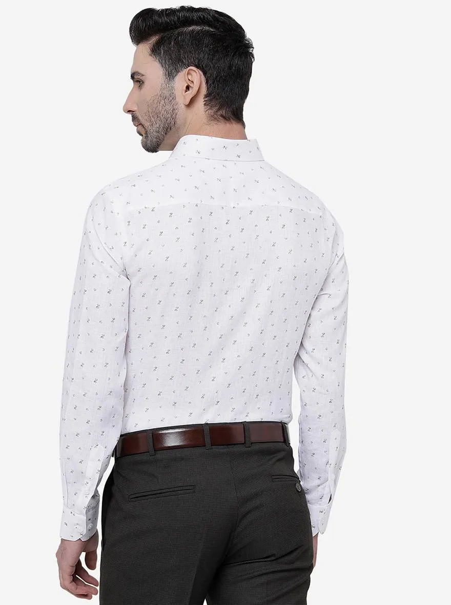 White Printed Regular Fit Formal Shirt | JadeBlue