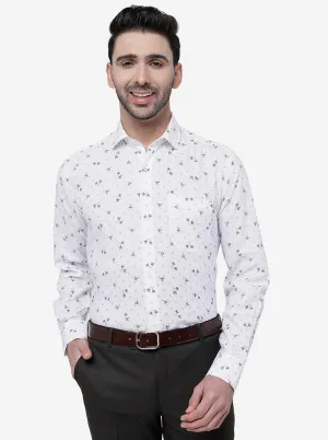 White Printed Regular Fit Formal Shirt | JadeBlue