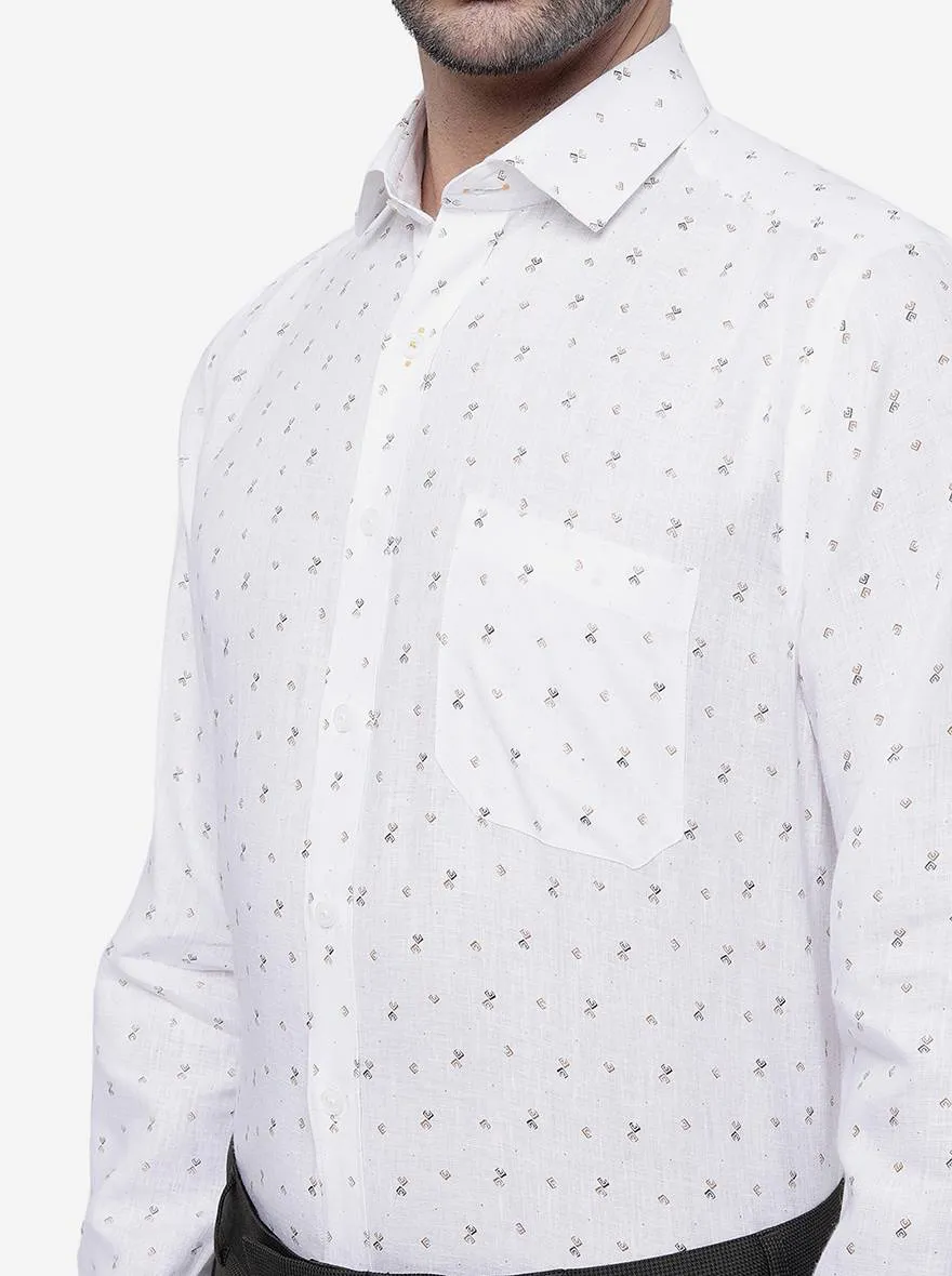 White Printed Regular Fit Formal Shirt | JadeBlue