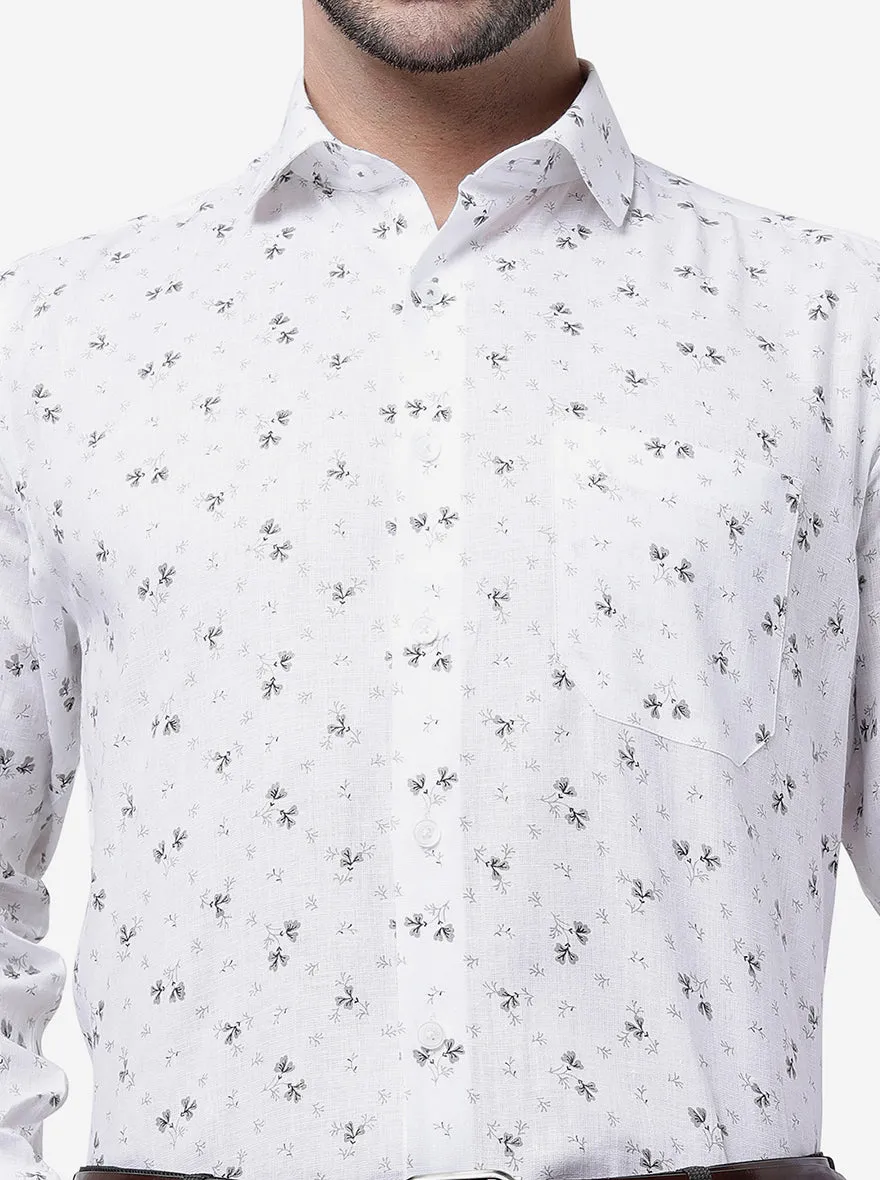 White Printed Regular Fit Formal Shirt | JadeBlue