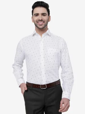 White Printed Regular Fit Formal Shirt | JadeBlue