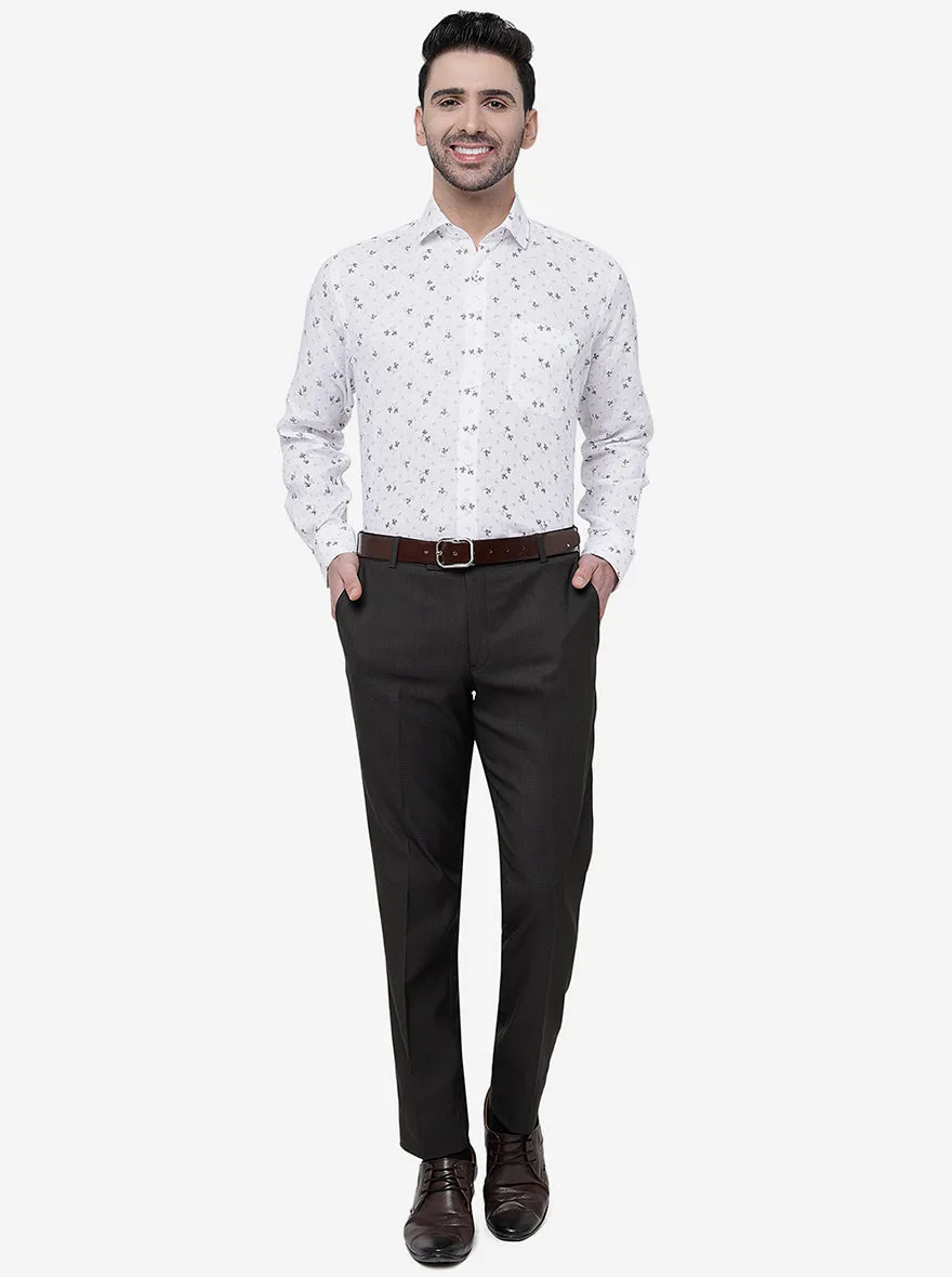 White Printed Regular Fit Formal Shirt | JadeBlue