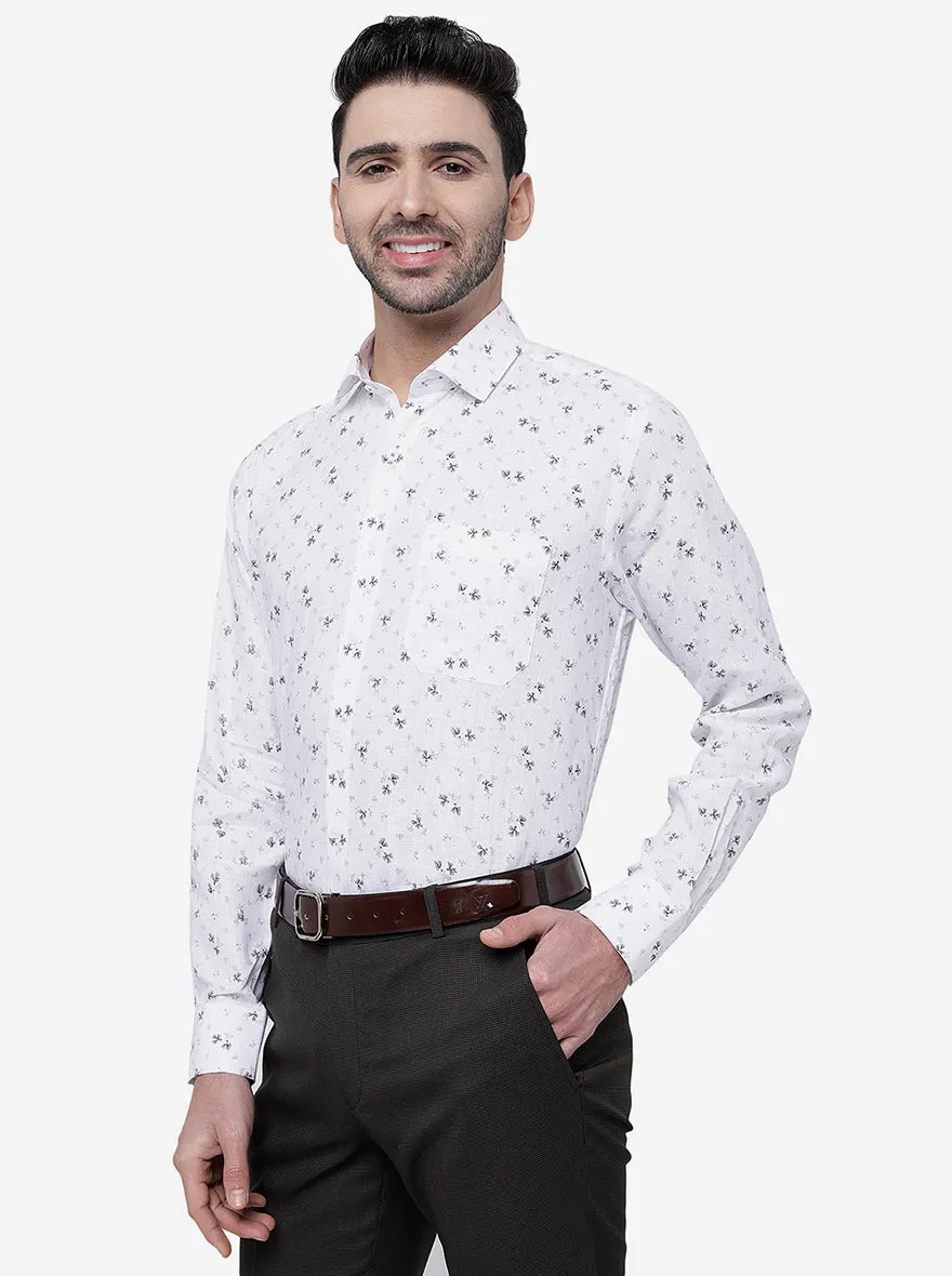 White Printed Regular Fit Formal Shirt | JadeBlue