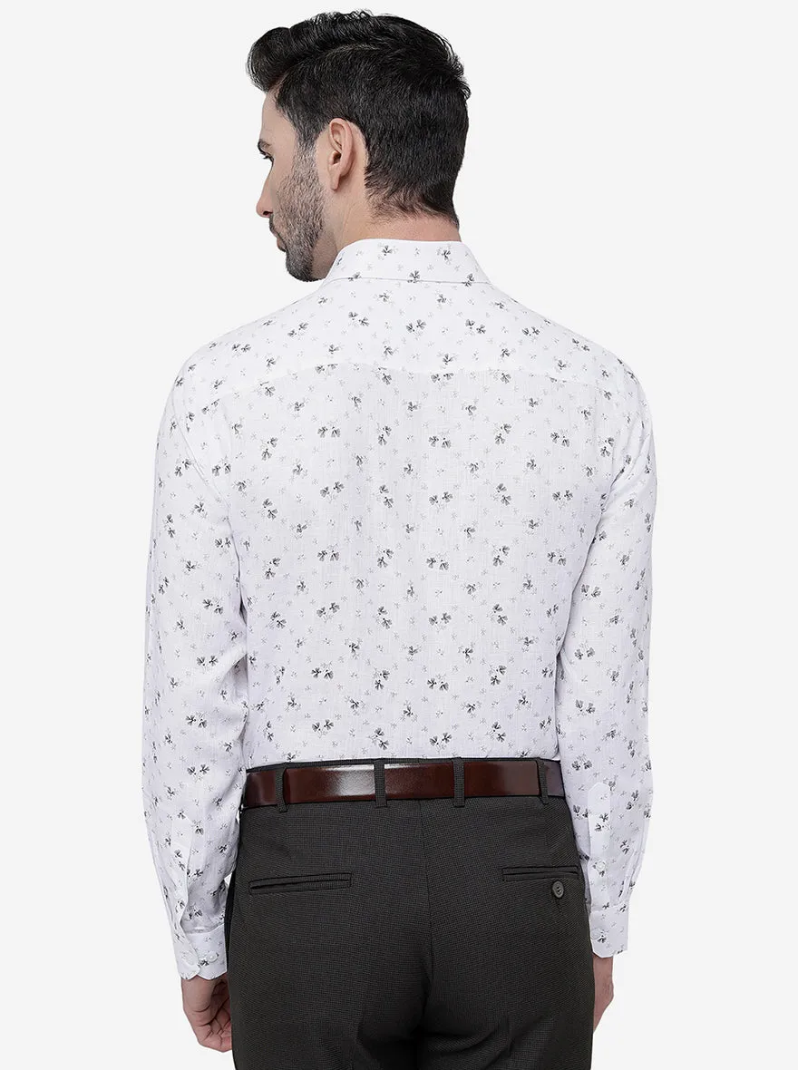 White Printed Regular Fit Formal Shirt | JadeBlue