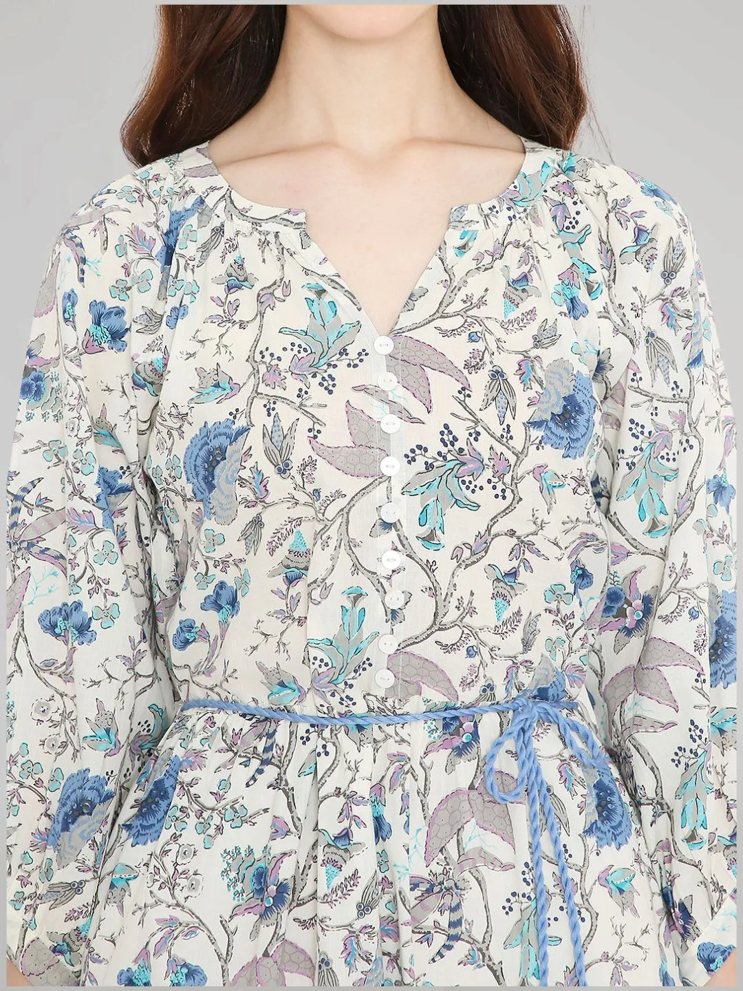 White Tropical Print Boho Midi Dress