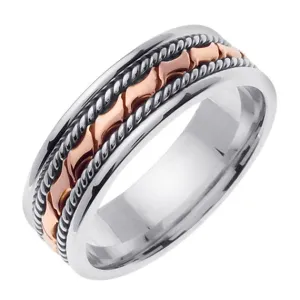 White/Rose or White/Yellow 14k gold Hand Braided Ring Band 6mm