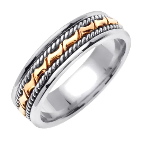 White/Rose or White/Yellow 14k gold Hand Braided Ring Band 6mm