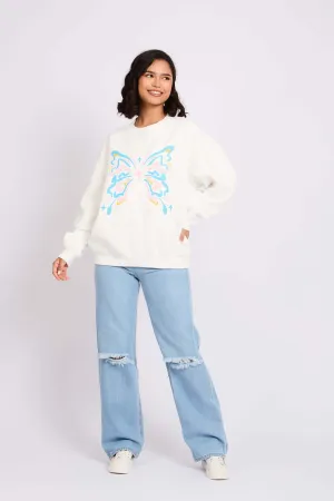 Women Sweat Shirt Loose Fit Offwhite