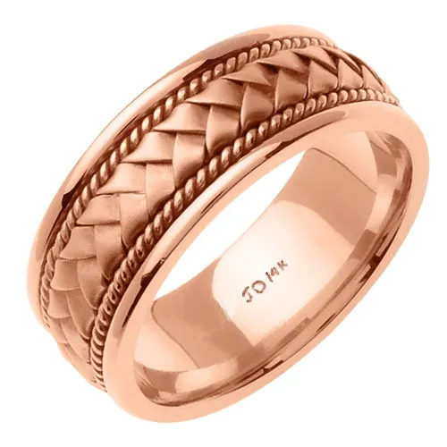 Yellow/White or Rose 18k Hand Braided Cord Ring Band