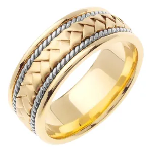 Yellow/White or Rose 18k Hand Braided Cord Ring Band