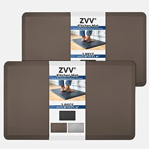 ZVV 2PCS Kitchen Mat Cushioned Anti Fatigue Kitchen Rug,17.3" X 30", Waterproof Non Slip Memory Foam Kitchen Mats and Rugs Heavy Duty Ergonomic Comfort Rugs for Kitchen,Floor Home,Office,Sink,Laundry
